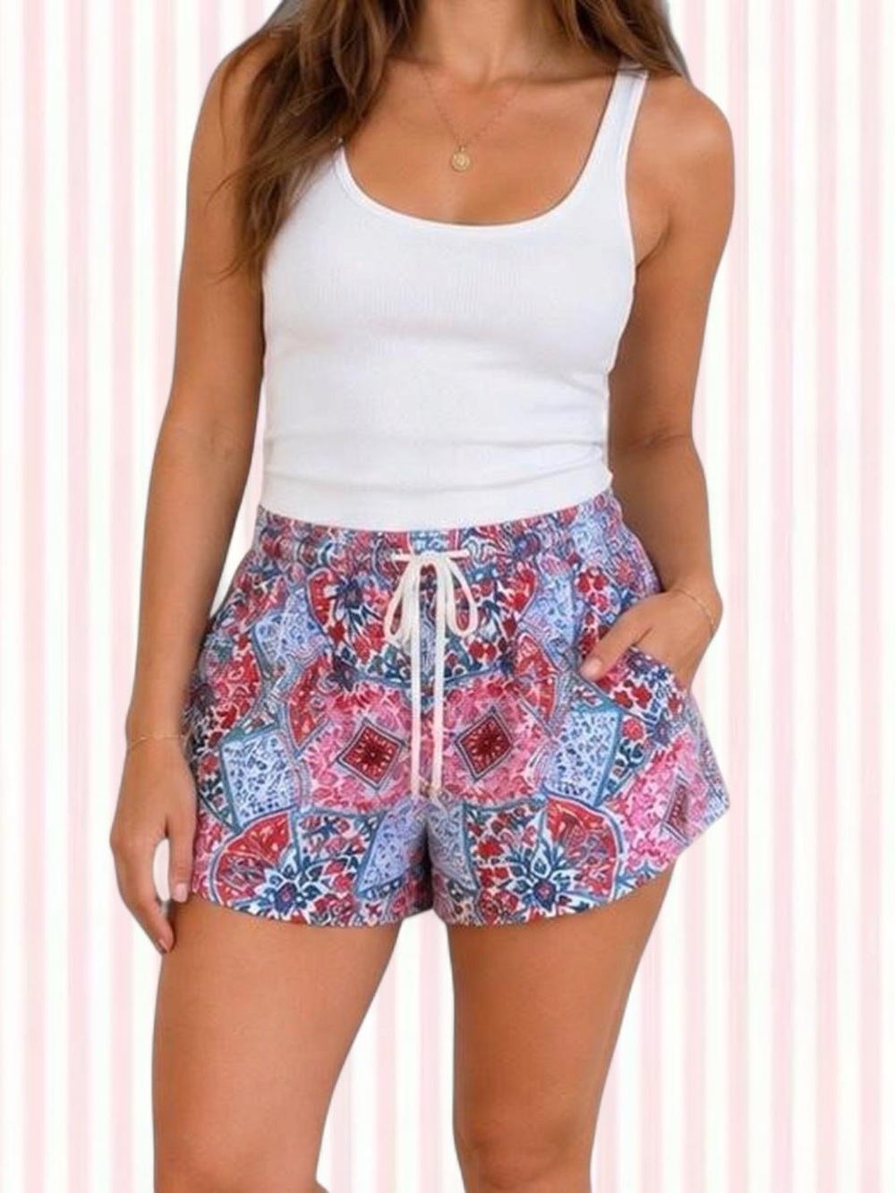 Small GAP Paisley Linen Blend Shorts Drawstring Coastal Summer